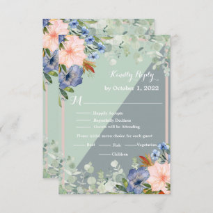 Dusty Blue Peach Green Wedding RSVP Card