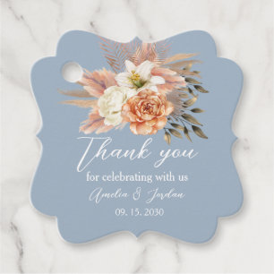 Dusty Blue Peach Wedding Thank You Favour Tags