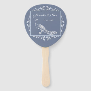 Dusty Blue Peacock Flourish Wedding Favour Hand Fa Hand Fan