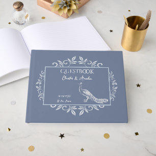 Dusty Blue Peacock Flourish Wedding Guest Book