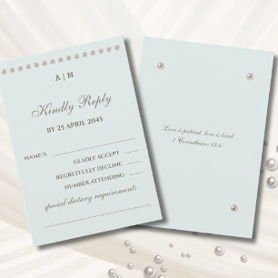 Dusty Blue Pearl Christian Wedding RSVP Card