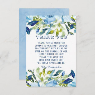 Dusty Blue Peonies Boy Baby Shower Thank You Card