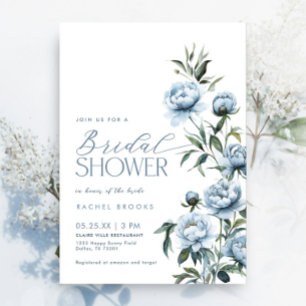 Dusty Blue Peonies Floral Greenery Bridal Shower Invitation