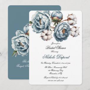 Dusty Blue Peony and Cotton Bridal Shower Invitation