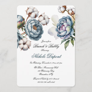 Dusty Blue Peony and Cotton Brunch & Bubbly Invitation