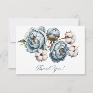 Dusty Blue Peony and Cotton Wedding Thank You Card