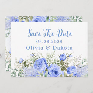 Dusty Blue Peony Blossom Chic Save The Date Invitation