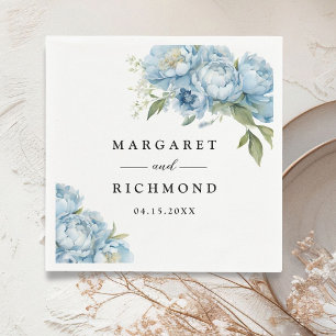 Dusty Blue Peony Elegant Floral Wedding Napkin