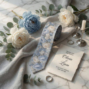 Dusty Blue Peony Floral Wedding Tie