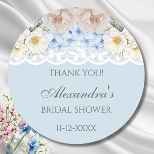Dusty Blue Peony Hydrangea Bridal Shower Thank You Classic Round Sticker