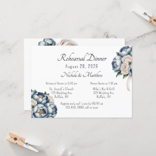 Dusty Blue Peony Rose Rehearsal Dinner Invitation