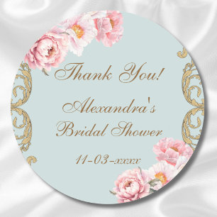Dusty Blue Peony Vintage Bridal Shower Thank You Classic Round Sticker