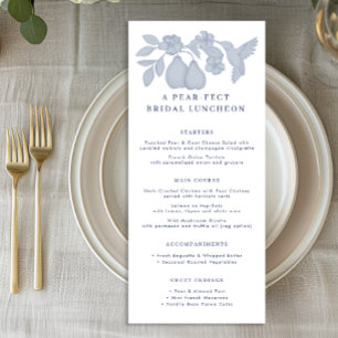Dusty Blue Perfect Pear Bridal Luncheon Menu Card