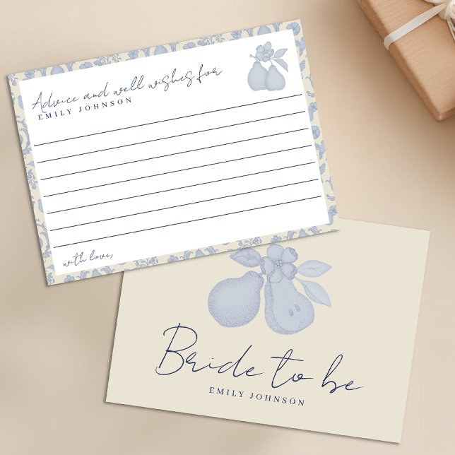 Dusty Blue Perfect Pear Bridal Shower Advice Cards (Advice & well wishes)