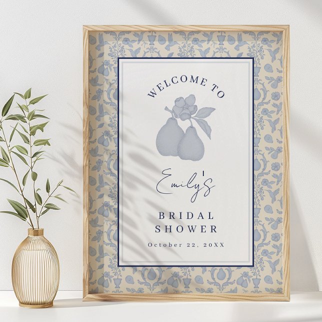Dusty Blue Perfect Pear Bridal Shower Poster Sign (Welcome Sign)