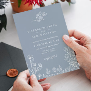 Dusty Blue Periwinkle Floral Elegant Wedding Invitation