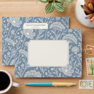 Dusty Blue Periwinkle Wildflower Pattern Envelope