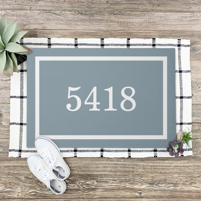 Dusty Blue Personalised Address Number Doormat (Creator Uploaded)