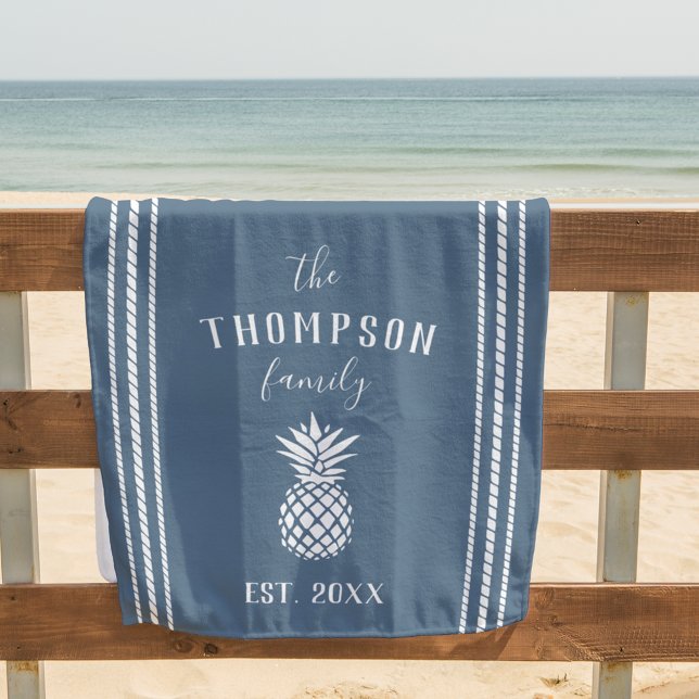 Dusty Blue Personalised Family Name Pineapple Beach Towel (Creator Uploaded)