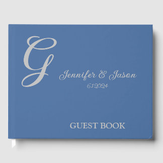 Dusty Blue Personalised Modern Wedding Guest Book