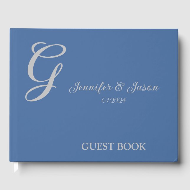 Dusty Blue Personalised Modern Wedding Guest Book (Front)