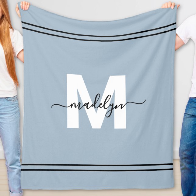 Dusty Blue Personalised Name Monogram Fleece Blanket (Dusty Blue Personalized Name Monogram Fleece Blanket)