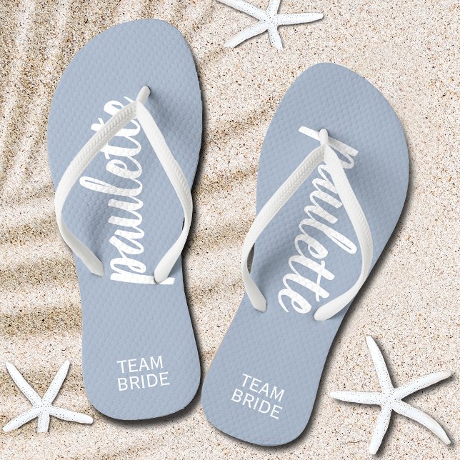 Dusty Blue Personalised Team Bride Jandals (Dusty Blue Personalized Team Bride Flip Flops)