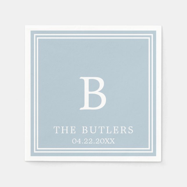 Dusty Blue Personalised Wedding Cocktail Napkins (Front)