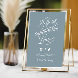 Dusty Blue Personalised Wedding Hashtag Sign