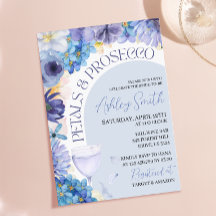 Dusty Blue Petal Prosecco Bridal Shower Invitation