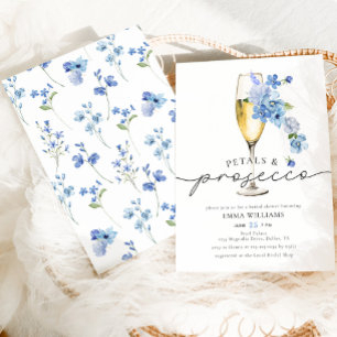 Dusty Blue Petals & Prosecco Bridal Shower Invitation