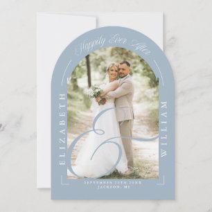 Dusty Blue Photo Arch Script Wedding Reception Invitation
