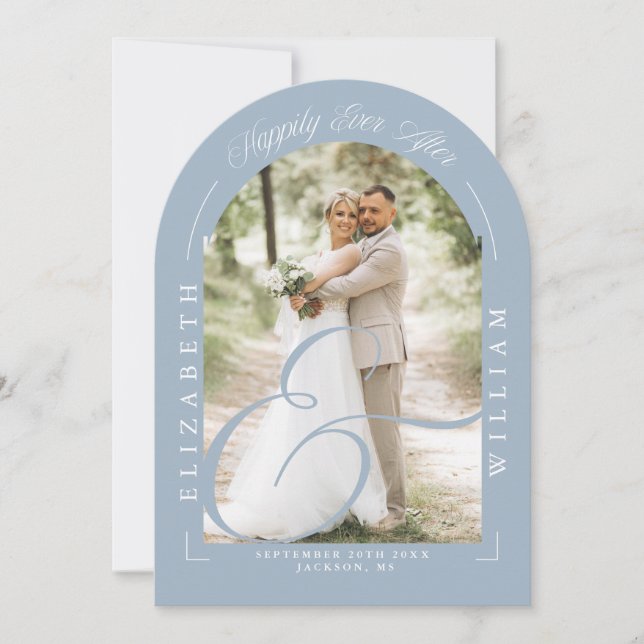 Dusty Blue Photo Arch Script Wedding Reception Invitation (Front)