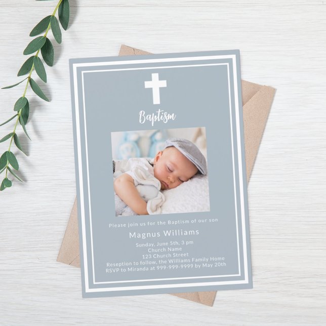 Dusty blue photo Baptism Invitation (Creator Uploaded)