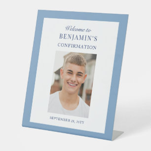 Dusty Blue Photo Boys Confirmation Welcome Sign