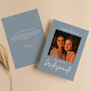 Dusty Blue Photo Bridesmaid Minimal Proposal Card