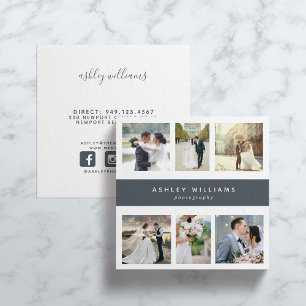 Dusty Blue Photo Collage Photographer Square Square Business Card