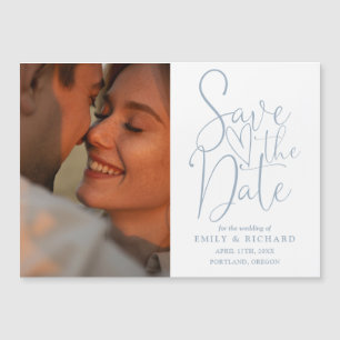 Dusty Blue Photo Elegant Wedding Save The Date Magnetic Invitation