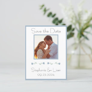 Dusty Blue Photo Floral Modern “Save the Date” Announcement Postcard