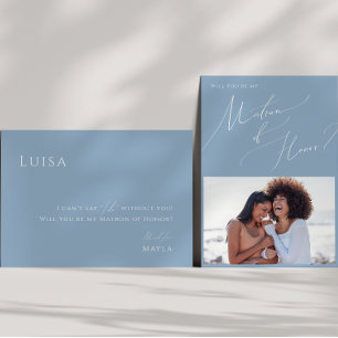 Dusty Blue Photo Matron of Honour Proposal Card