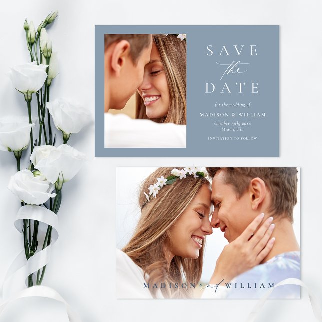 Dusty Blue Photo Modern Wedding Save The Date (Creator Uploaded)