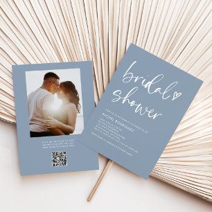  Dusty Blue Photo Qr Code Bridal Shower  Invitation