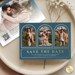 Dusty Blue Photo QR Code Wedding Save the Date