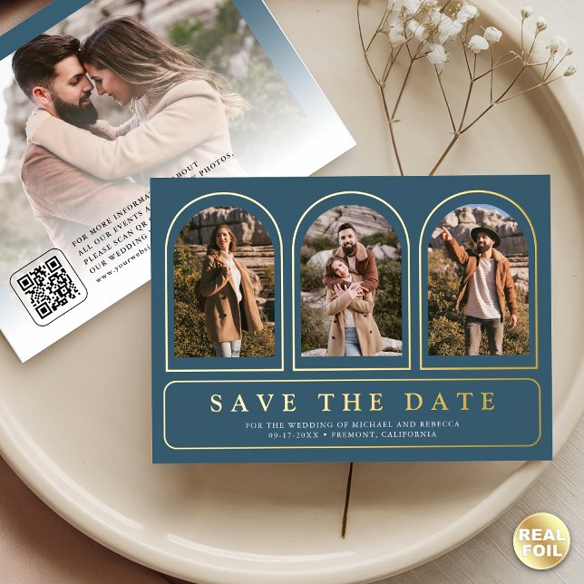 Dusty Blue Photo QR Code Wedding Save the Date (Creator Uploaded)