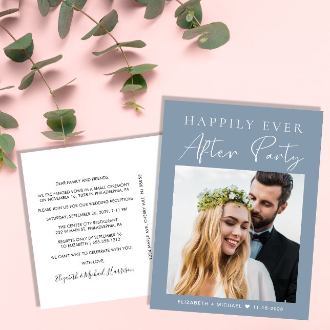 Dusty Blue Photo Wedding Reception Invitation Postcard (Creator Uploaded)