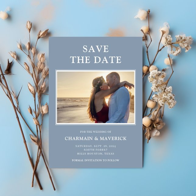 Dusty Blue Photo Wedding Save The Date (Creator Uploaded)