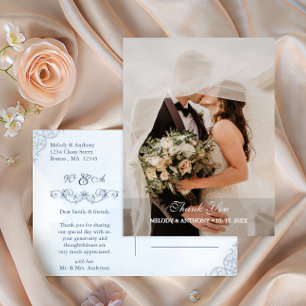 Dusty Blue Photo Wedding Thank You Postcard