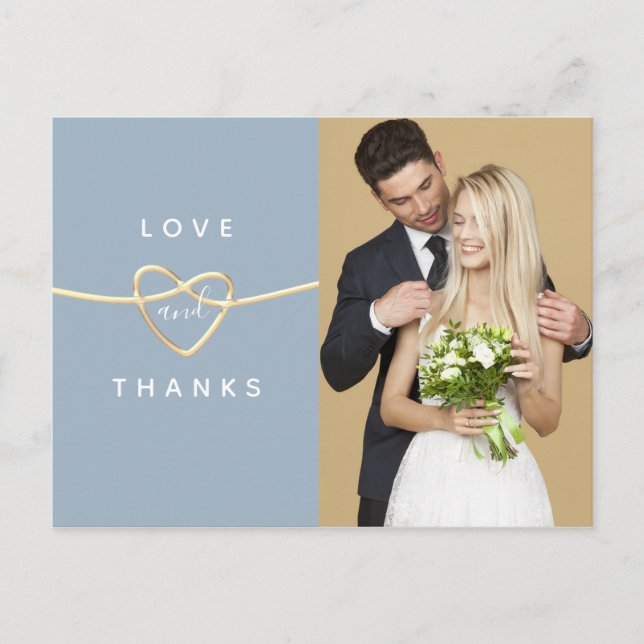 Dusty Blue Photo Wedding Thank You Postcard (Front)