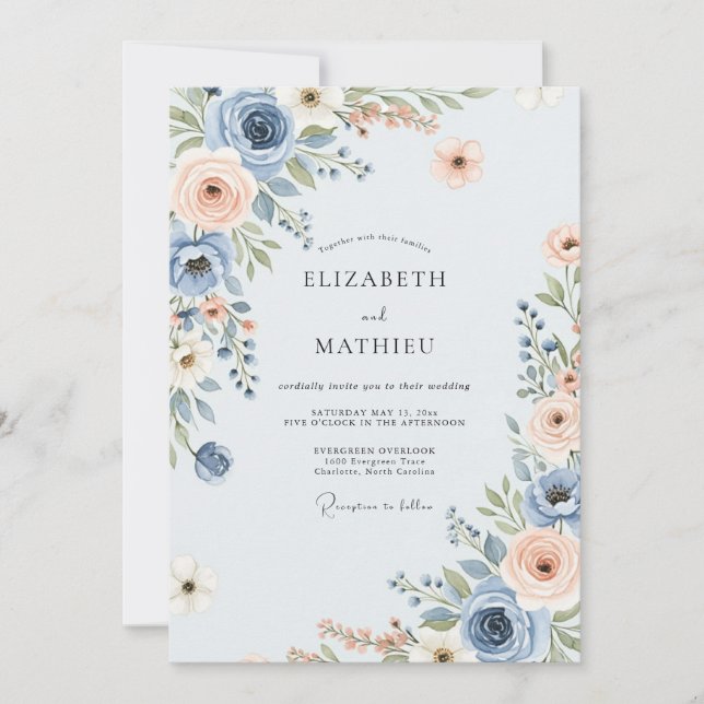 Dusty Blue Picturesque Spring Wedding Invitation (Front)