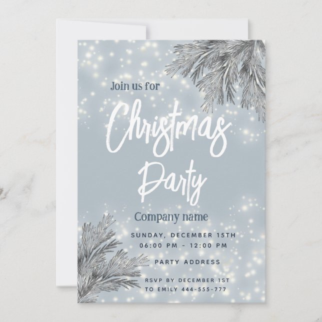 Dusty blue  pine branch corporate Christmas  Invitation (Front)